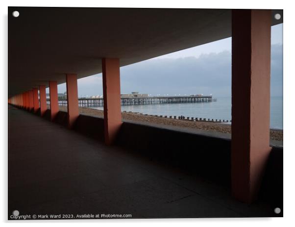 Hastings Pier through Bottle Alley. Acrylic by Mark Ward