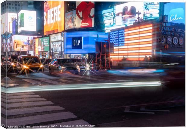 Times Square Long Exposure Canvas Print by Benjamin Brewty