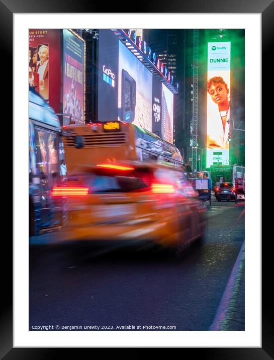 Yellow Taxi long Exposure Framed Mounted Print by Benjamin Brewty