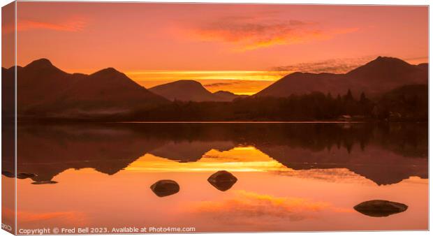 Sunset over Derwentwater Lake District Canvas Print by Fred Bell