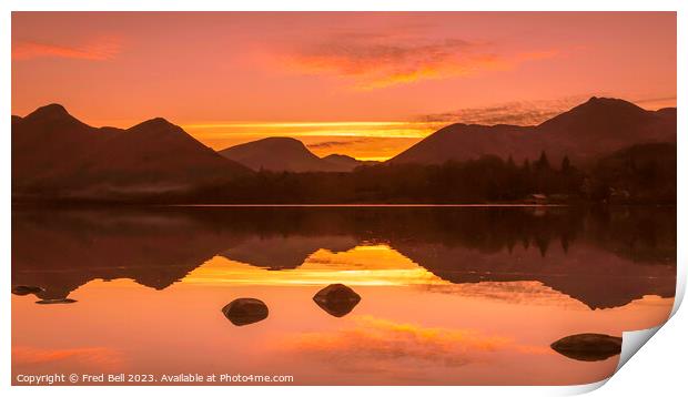 Sunset over Derwentwater Lake District Print by Fred Bell