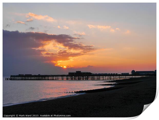 December Sunset over Hastings Pier. Print by Mark Ward