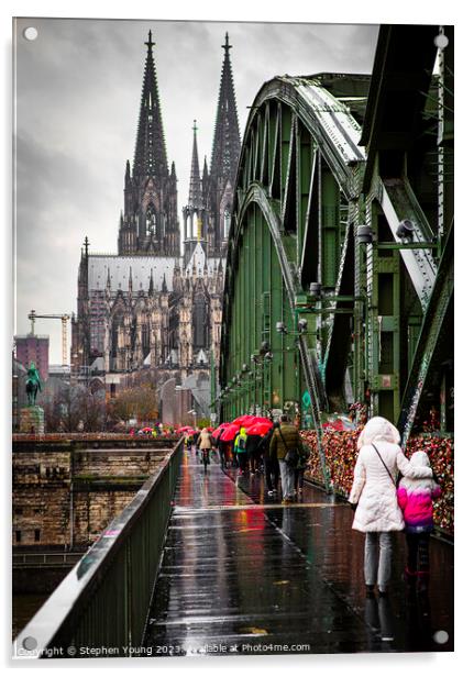Rainy Day Crossing the Hohenzollern Bridge, Cologne, Germany Acrylic by Stephen Young