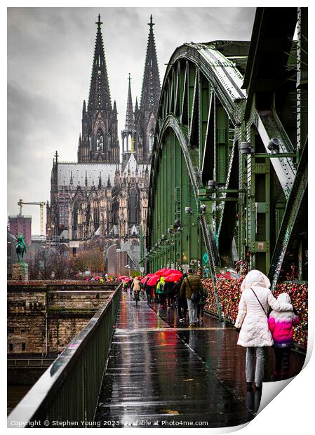 Rainy Day Crossing the Hohenzollern Bridge, Cologne, Germany Print by Stephen Young