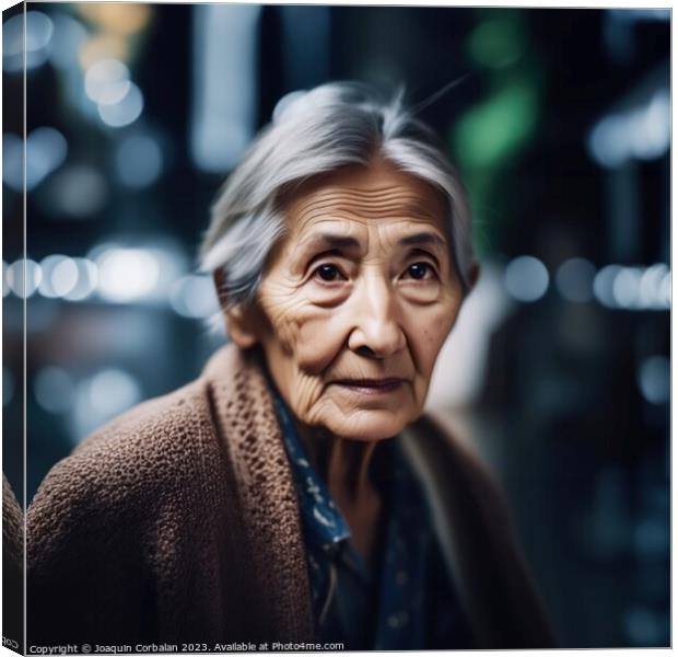 Asian elderly woman with wrinkled skin. Canvas Print by Joaquin Corbalan