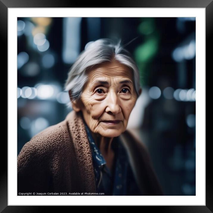 Asian elderly woman with wrinkled skin. Framed Mounted Print by Joaquin Corbalan