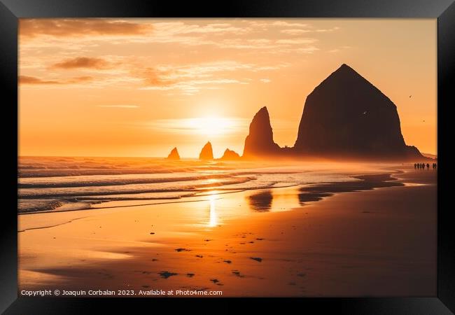 Idyllic image of the sunset in the Cannon beach area, Oregon. Framed Print by Joaquin Corbalan