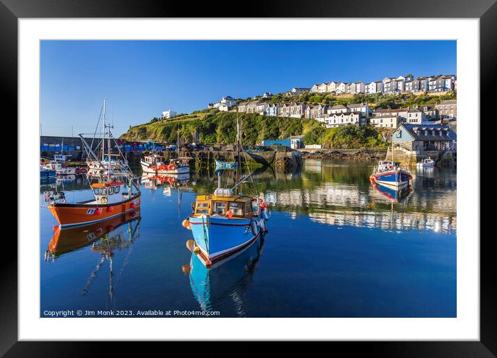 Harbour Reflections, Mevagissey Framed Mounted Print by Jim Monk