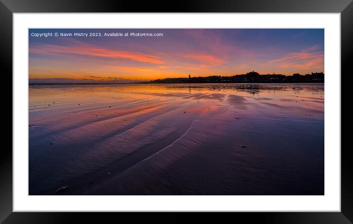 St. Andrews West Sands Sunrise Framed Mounted Print by Navin Mistry