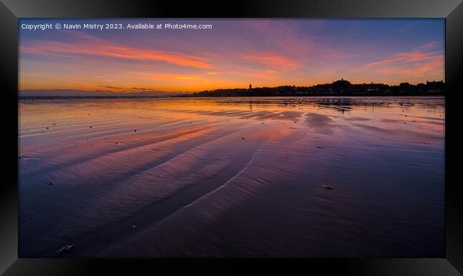 St. Andrews West Sands Sunrise Framed Print by Navin Mistry