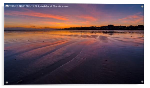St. Andrews West Sands Sunrise Acrylic by Navin Mistry