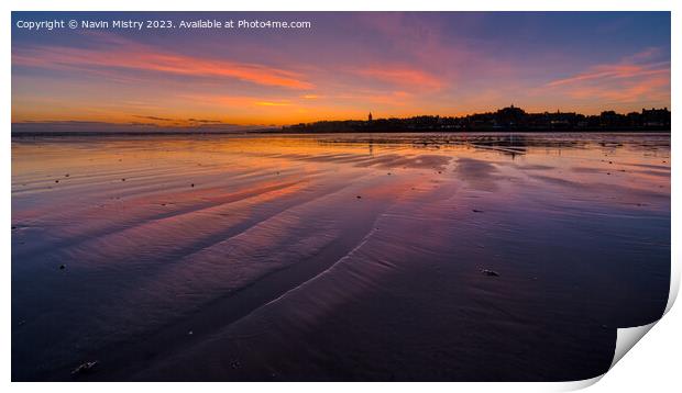 St. Andrews West Sands Sunrise Print by Navin Mistry