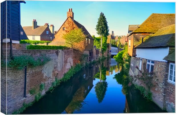 River Stour Reflections Canterbury  Canvas Print by Alison Chambers