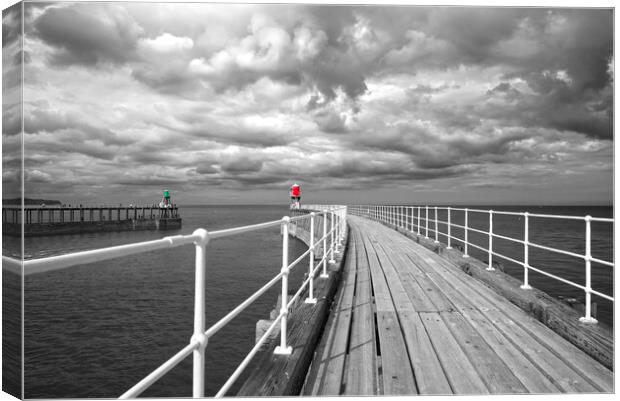 Whitby East and West Piers Canvas Print by Alison Chambers