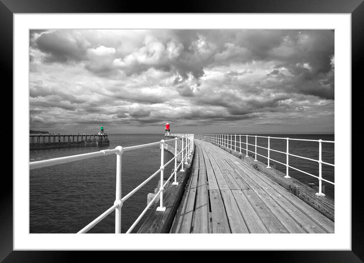 Whitby East and West Piers Framed Mounted Print by Alison Chambers