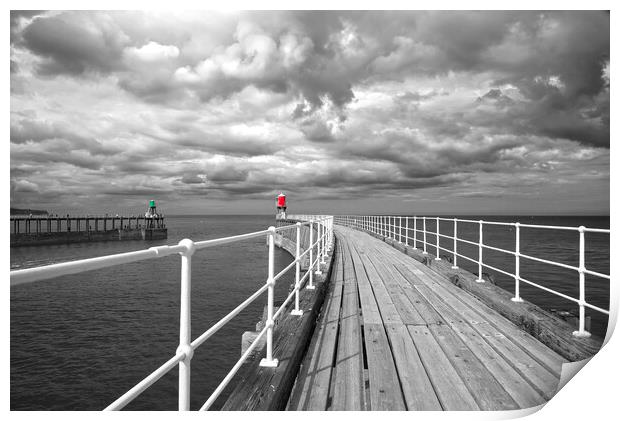 Whitby East and West Piers Print by Alison Chambers