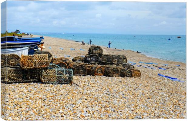 Selsey Bill Beach Fishing Canvas Print by Diana Mower