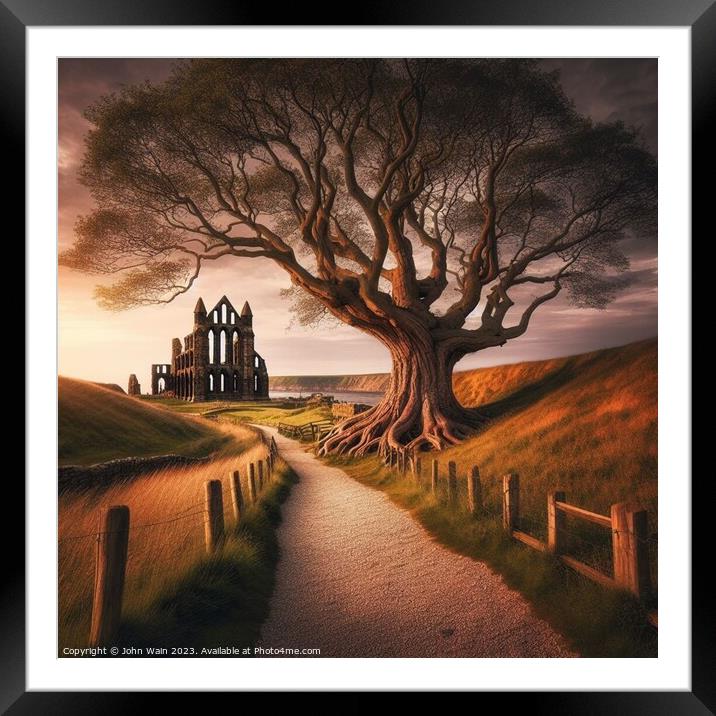 Tree and Whitby Abbey (AI Generated) Framed Mounted Print by John Wain