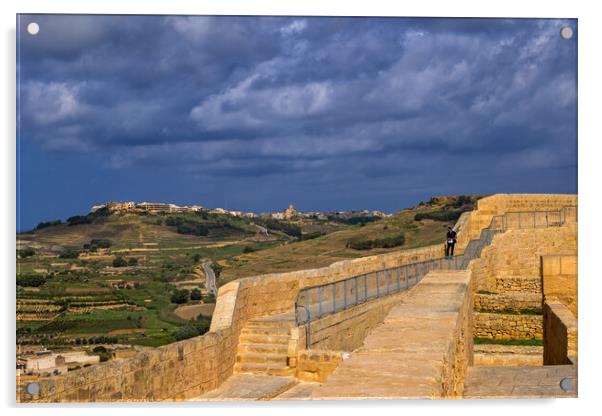 Countryside From Cittadella Walls In Gozo, Malta Acrylic by Artur Bogacki