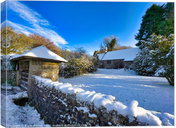 Dartmoor church in the snow Canvas Print by Roger Mechan