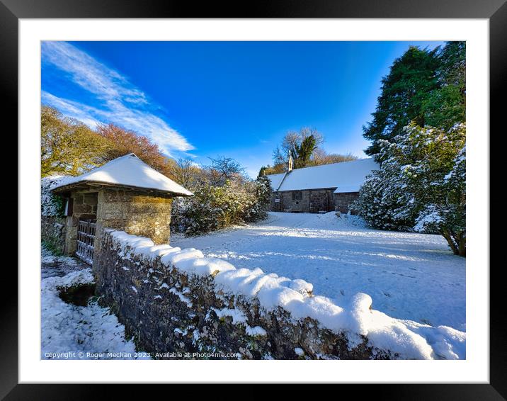 Dartmoor church in the snow Framed Mounted Print by Roger Mechan