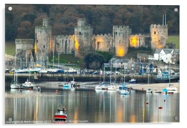 Conwy Castle and boats at dusk Acrylic by Mark Chesters