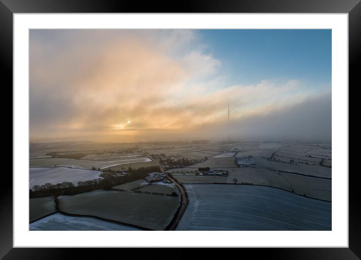 Emley Moor Winters Dawn Framed Mounted Print by Apollo Aerial Photography