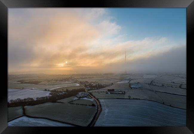Emley Moor Winters Dawn Framed Print by Apollo Aerial Photography