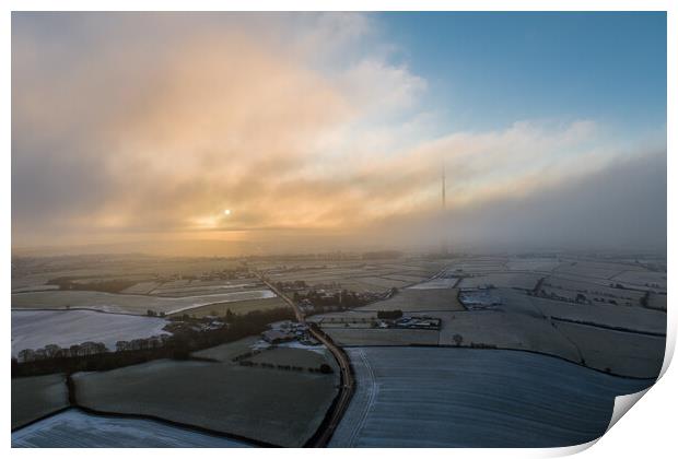 Emley Moor Winters Dawn Print by Apollo Aerial Photography