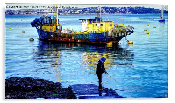 The Lone Fisherman  Acrylic by Peter F Hunt
