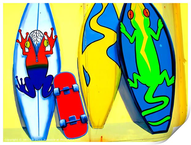 Street art of surf boards and skate board. Print by john hill