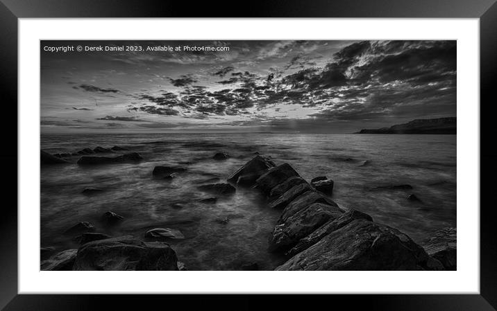 Kimmeridge Sunset (mono) Framed Mounted Print by Derek Daniel