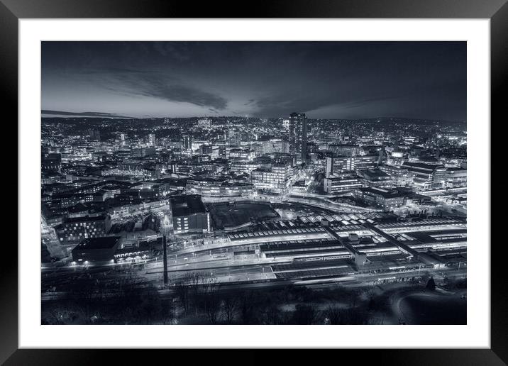 sheffield skyline in black and white Framed Mounted Print by Apollo Aerial Photography
