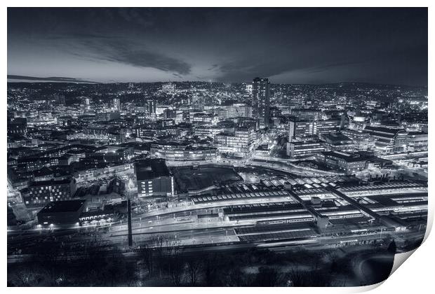 sheffield skyline in black and white Print by Apollo Aerial Photography
