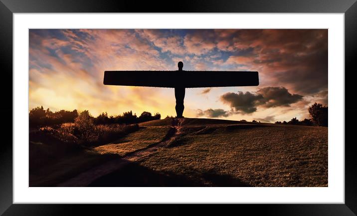 The Angel of the North is at the top of a hill, an Framed Mounted Print by Guido Parmiggiani