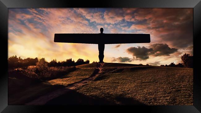 The Angel of the North is at the top of a hill, an Framed Print by Guido Parmiggiani