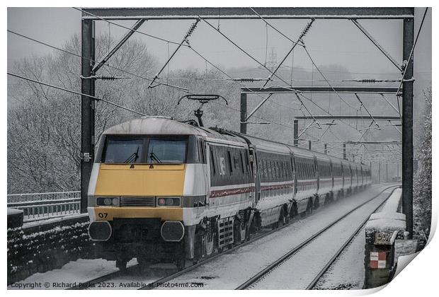LNER heritage Train in the Snow Print by Richard Perks