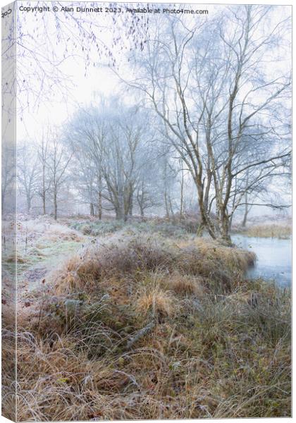 Frozen woodland path Canvas Print by Alan Dunnett