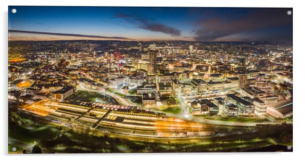 Sheffield Night Panorama Acrylic by Apollo Aerial Photography