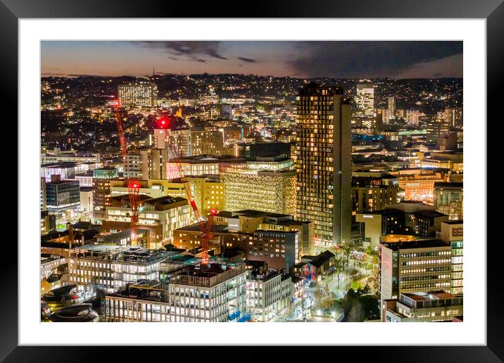 Sheffield City at Night Framed Mounted Print by Apollo Aerial Photography