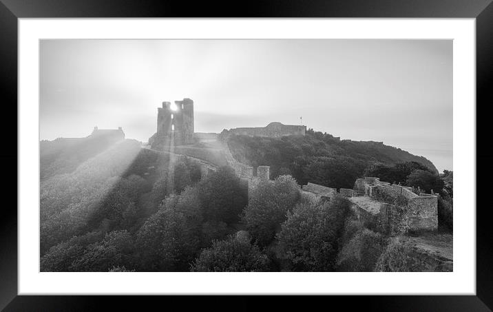 Scarborough Castle Black and White Framed Mounted Print by Tim Hill