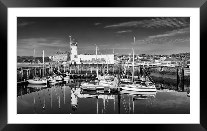 Scarborough Lighthouse Black and White Framed Mounted Print by Tim Hill