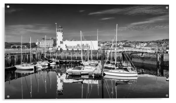 Scarborough Lighthouse Black and White Acrylic by Tim Hill