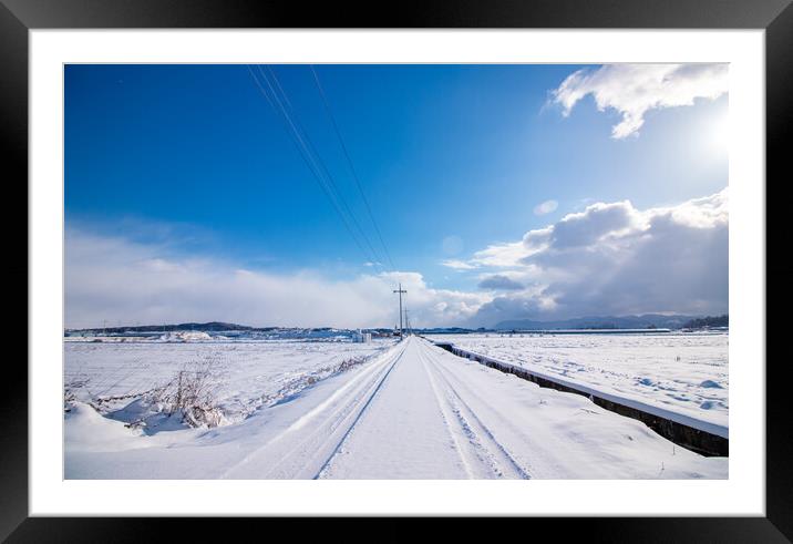 Landscape view of snow cover road  Framed Mounted Print by Ambir Tolang