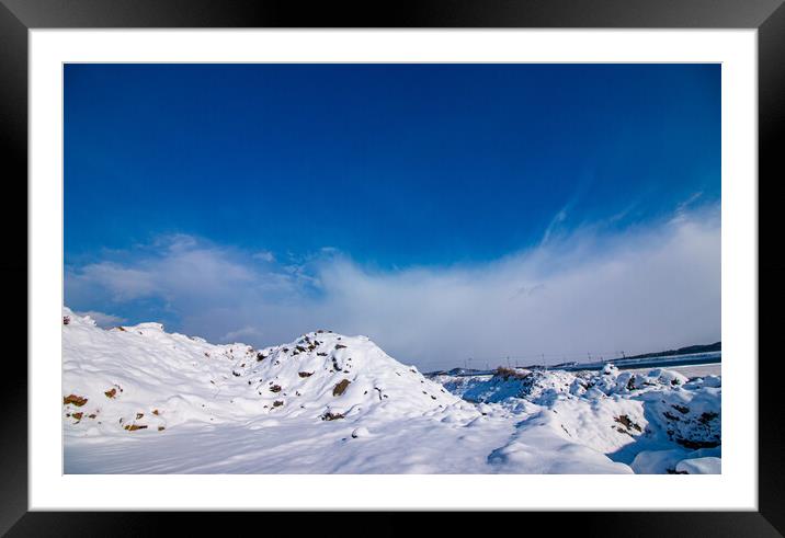 Landscape view of snow cover land Framed Mounted Print by Ambir Tolang