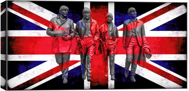 Liverpool Beatles on a Union Jack Background Canvas Print by Tim Hill