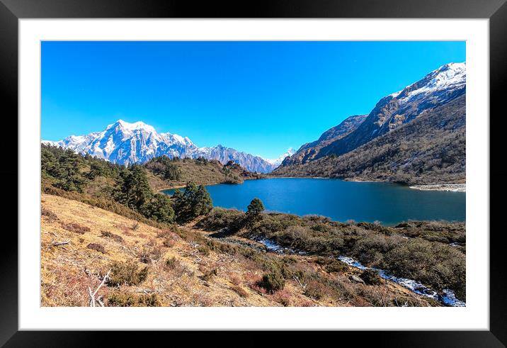 landscape view of Mountain range and Lake  Framed Mounted Print by Ambir Tolang