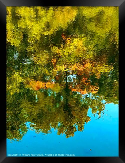 Green Yellow Blue Water Reflection Abstract Habikino Osaka Japan Framed Print by William Perry