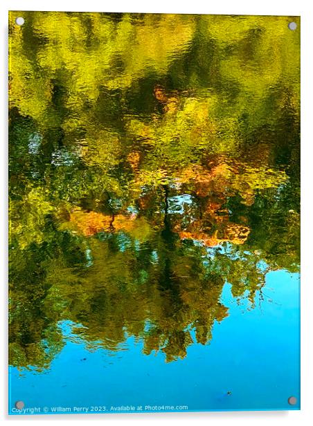 Green Yellow Blue Water Reflection Abstract Habikino Osaka Japan Acrylic by William Perry