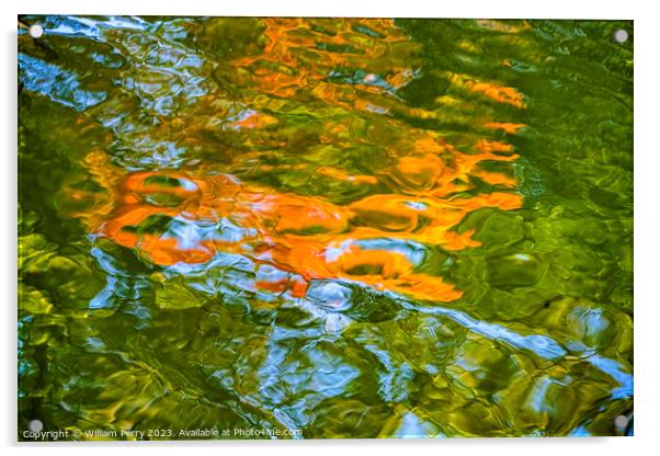 Orange Green Blue Water Reflection Abstract Habikino Osaka Japan Acrylic by William Perry